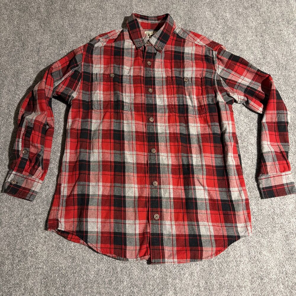 Duluth Trading Co Flannel Shirt Mens Medium Red Plaid Button Down Long Sleeve